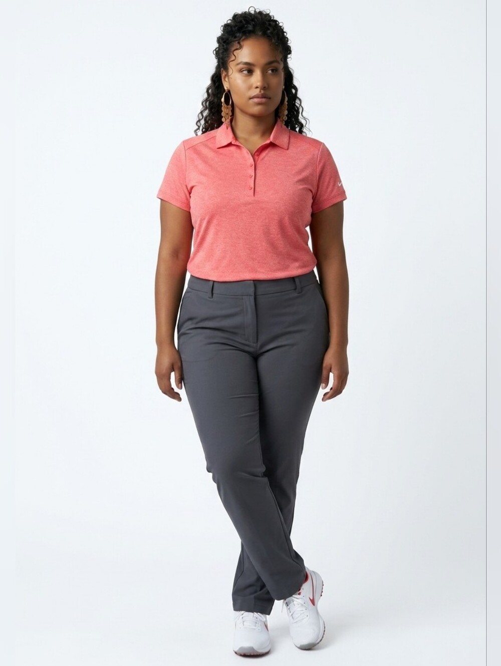 Nike Women’s Heathered Coral Pink Polo Button-Down Top